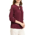 thumbnail image 5 of CURVOSPORT Women's Dressy Shirt Work Office Top Keyhole Pleated Front Ruched 3/4 Sleeve Chiffon Blouse S Wine Red, 5 of 9