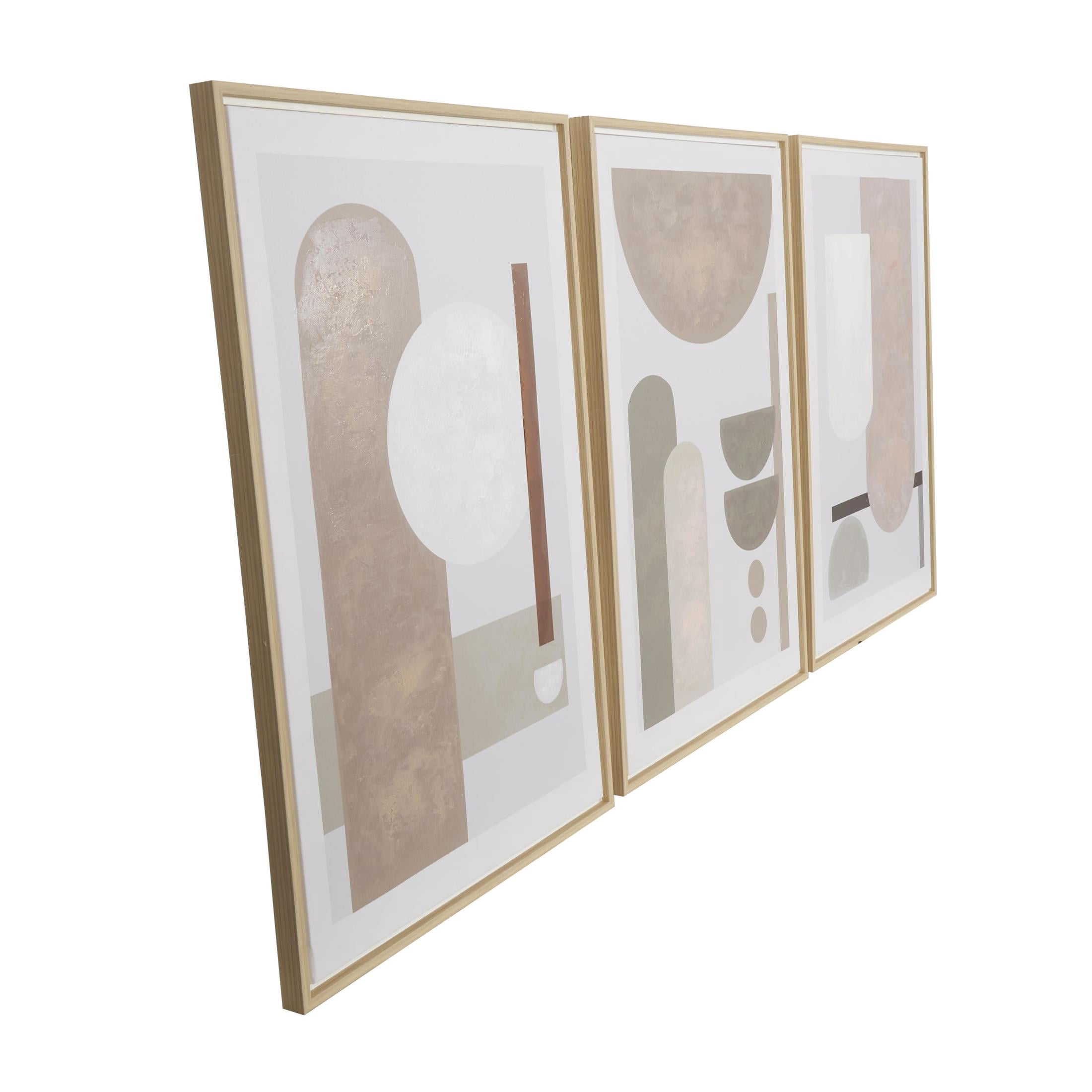 24" x 36" Mid Century Modern Geometric Geometric Framed Wall Art with Brown Accents, by DecMode (3 Count)