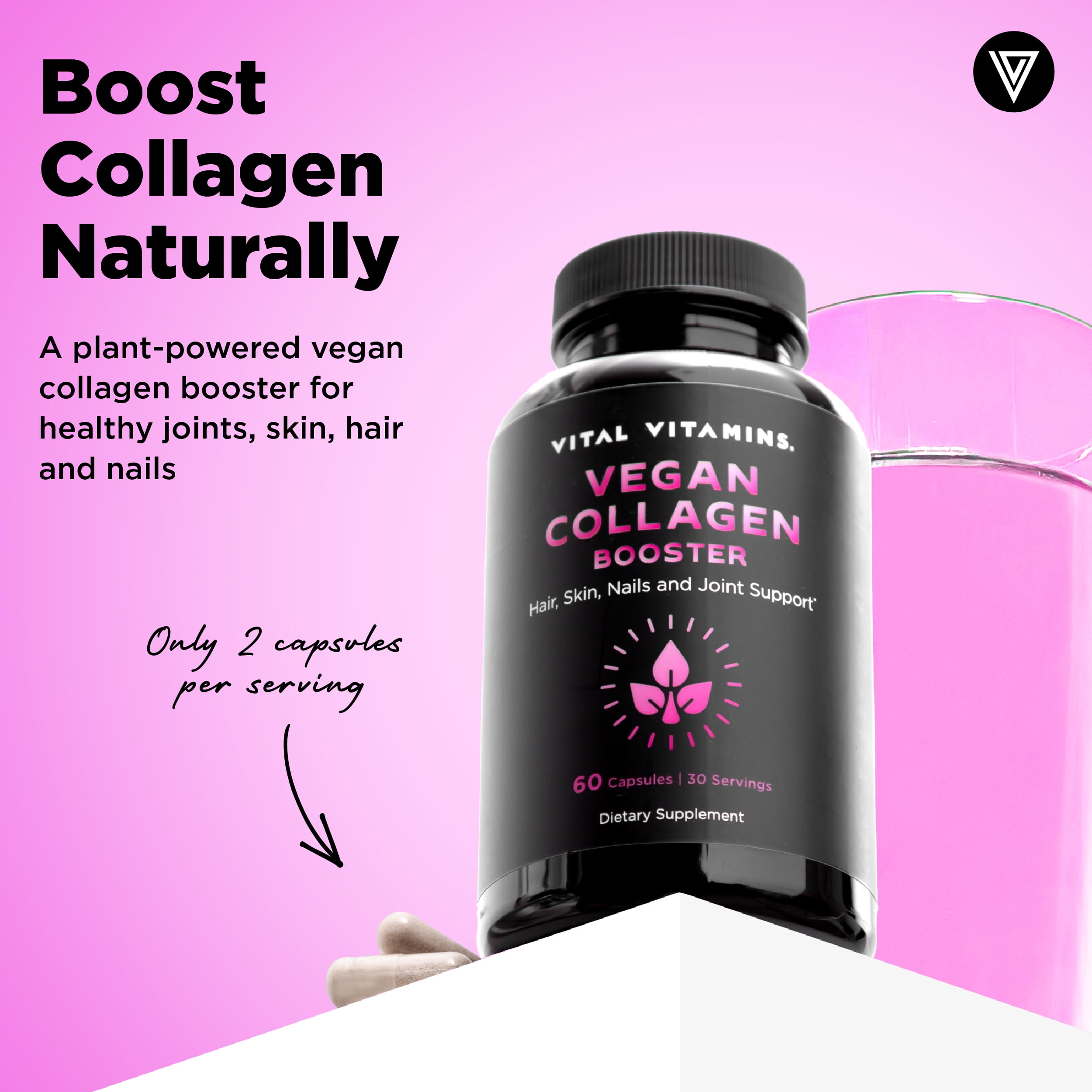 Vital Vitamins Vegan Collagen Booster - with Hyaluronic Acid - Hair, Skin, Nails & Joints - 60 Ct
