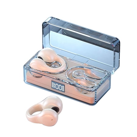 JOGZMZ Bluetooth 5.3 Wireless Headphones with Clear Charging Case Stereo Headphones Ear Clip Type Built-in Microphone Headphones Sports Headphones
