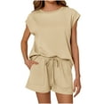 thumbnail image 2 of TMOYZQ 2 Piece Sets for Women Casual Summer Travel Vacation Outfits Cap Sleeve Shorts Lounge Set, 2 of 8