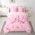 thumbnail image 3 of Homewish Bow Initial P Letter Bedding Comforter Set 7 Pieces, Dreamy Fairy Tale Bow Full Bedding Set, Cute Cartoon Style Reversible Fitted Sheet Flat Sheet, Luxury Bedroom Decor, 3 of 8