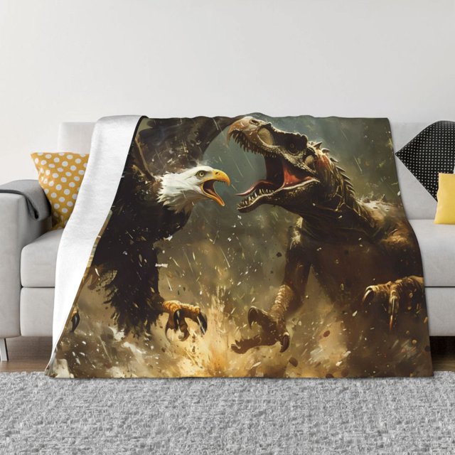 Balery Dinosaur Bald Eagle Manta de Franela con Dibujo, Lujo Ultra Suave y Cálido, Antipelusa y Resistente a las Arrugas para Cama, Sofá, Camping -80"x60"
