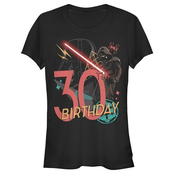 Junior's Star Wars Darth Vader 30th Birthday Abstract Background Graphic Tee Black 2X Large