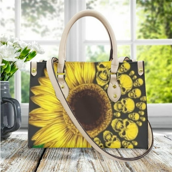 Sunflower with Skull Pattern Women Leather Top-handle Tote Shoulder Bags Woman Bolsa Feminina Drop Shipping