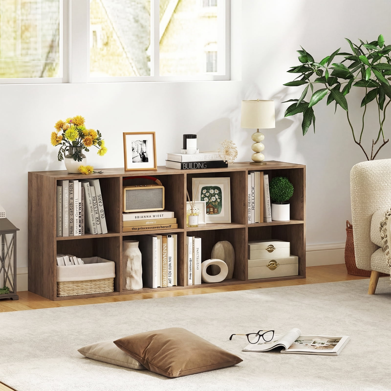 Costway 8-Cube Bookcase Bookshelf with 2 Anti-Tipping Kits Storage Organizer,Natural Natural