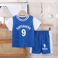 thumbnail image 2 of KPOPLK Toddler Baby Boy Clothes Short Sleeve Tops + Jogger Shorts with Pockets 2Pcs Summer Outfits Size 7-8 Years,Blue, 2 of 4