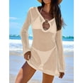 thumbnail image 2 of Swimsuit Cover Up for Women Sexy Metal Ring Hollow V-Neck Long Sleeve Beach Cover Up Mesh Crochet Bathing Suit Cover Ups Shermie, 2 of 5