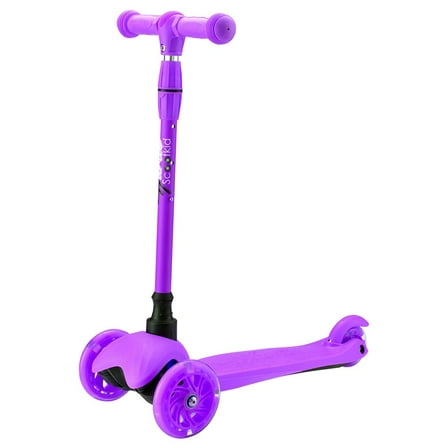 Lightweight and Adjustable Mini Kickboard Scooter with LED Light Wheel for Kids (Purple)