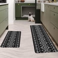 thumbnail image 2 of Black Boho Geometric Kitchen Rugs & Mats 2 Pieces,Black & White Boho Bathroom Rug,Non Slip Cushioned Mat Runner Rug Doormat for Boho Kitchen,Sink,Laundry,Bathroom,Home Decor,17x30+17x47inch, 2 of 6