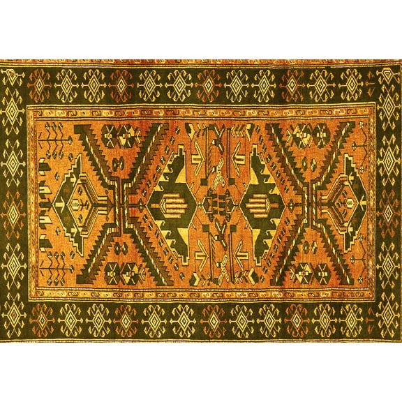 Ahgly Company Machine Washable Indoor Rectangle Persian Yellow Traditional Area Rugs, 5' x 7'