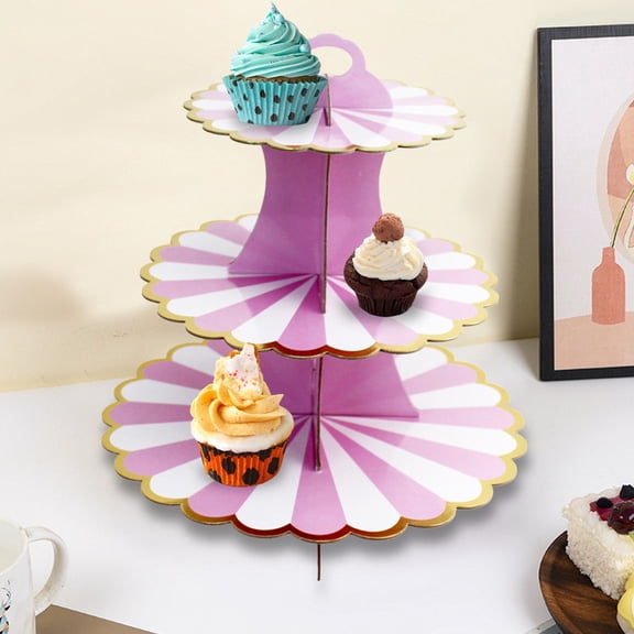 SouMaox Cake Stand Foil Tiered Display Elegant Dessert Holder Decorative Pastry Tower Showcase for Birthday Party Anniversary Celebration