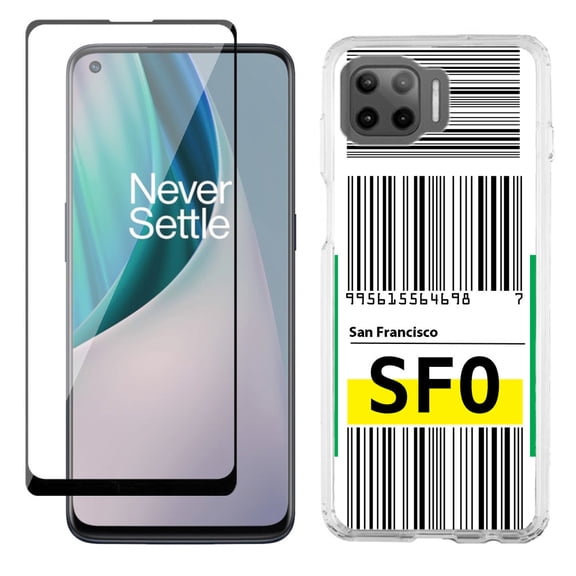 Slim-Fit Protective Phone Case compatible with Motorola Moto One 5G UW, with Tempered Glass Screen Protector, by OneToughShield ® - Airport Tag / San Francisco