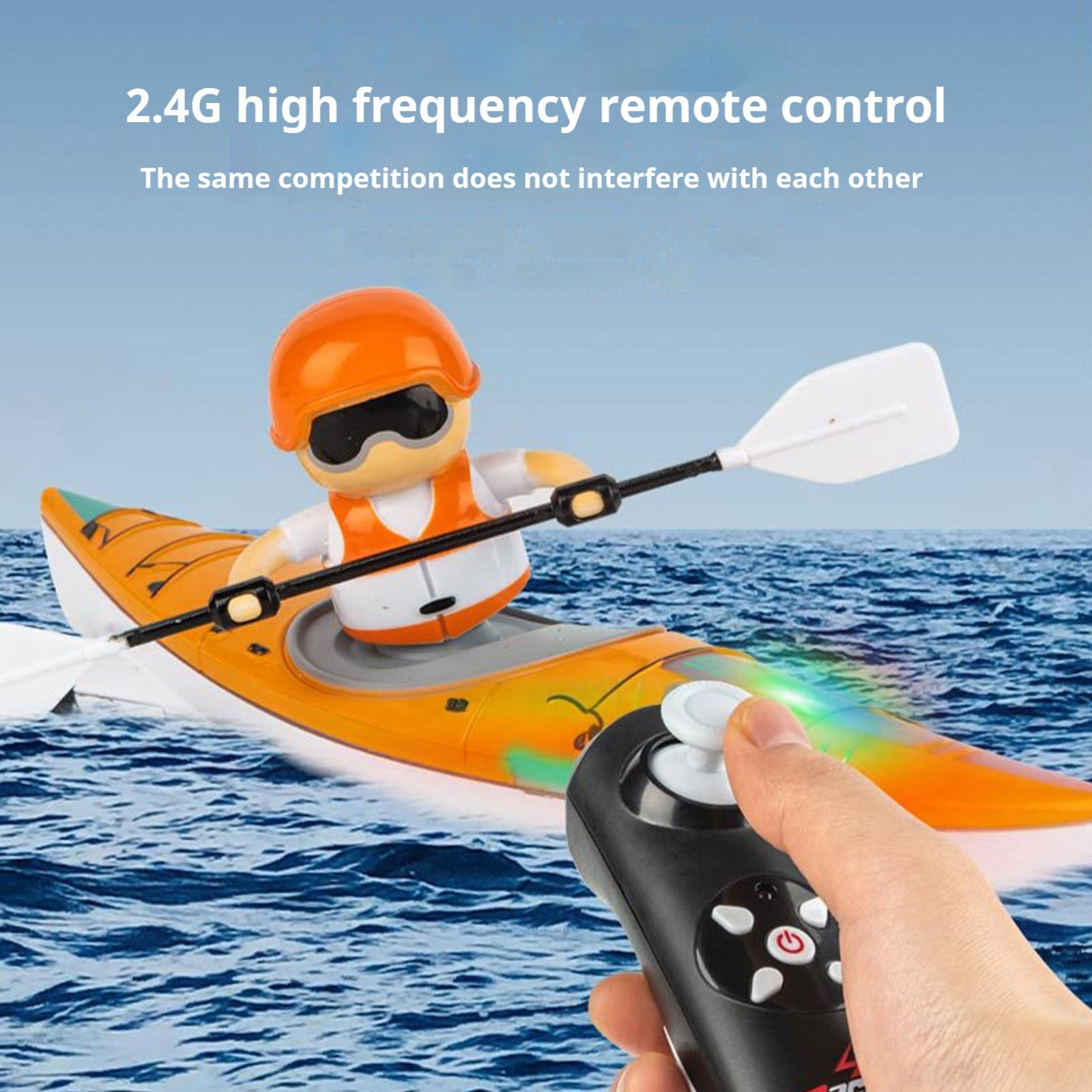 Summercome RC Kayak Boat Toy, 2.4 Ghz Remote Control Boat for Kids, Innovative Realistic Paddling Design with Colorful LED Light, Never Capsize for Lake Pool Bathtub, Gift for Boys Girls 6+ (Orange)