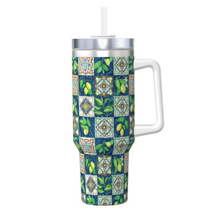 

Matuu Lemon and Leaves for 40OZ Ice Cup with Handle Durable Thermal Cups Keep Drinks Cold and Hot Insulated Car Mug with Lid