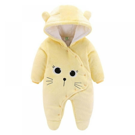 

SYNPOS Newborn Baby Jumpsuit Hooded Fleece Rompers Long Sleeve Onesies Outwear Outfits 0-12 Months