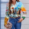 thumbnail image 5 of Vivianyn HD Women's Allover Print Long Sleeve Shirt,Daily Versatile Casual Button Down Blouse Wear Top,Impressionist Horse Racing Print,Size S-XXL, 5 of 6