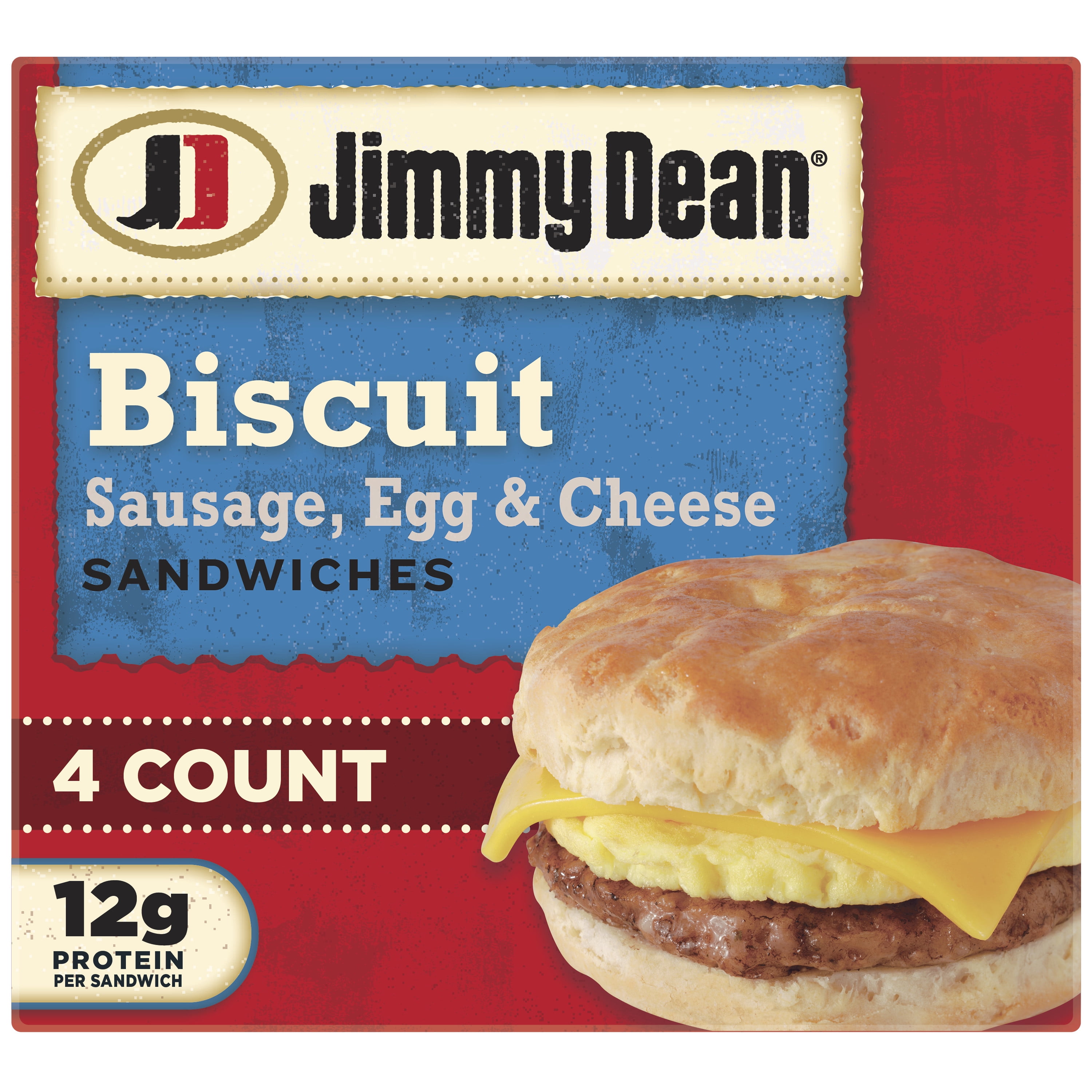 Jimmy Dean Sausage Egg & Cheese Biscuit Sandwich, 18 oz, 4 Ct (Frozen)
