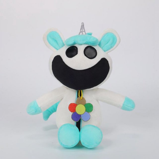 New Smiling Critters Plush Toy, Funny Smiling Critters Pillow,Smiling Critters Plush Catnap Plush Favors Preferred Gifts Big mouth white and blue unicorn