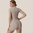 thumbnail image 7 of Women's Fitted Crop Active Tee Short Sleeve Round Neck Stretch Performance Fabric - Large, Beige, 7 of 7