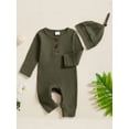 thumbnail image 4 of Cenuakty Toddler Newborn Outfit Adorable Solid Color Long Sleeve Round Neck Jumpsuit and Hat Set, 4 of 8