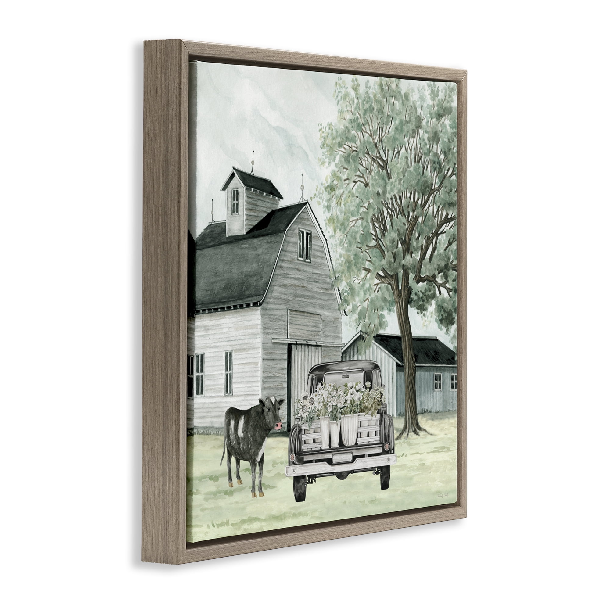 Stupell Industries Buttercup's Flowers on Farm Brown Framed Floater Canvas Wall Art, design by Cindy Jacobs