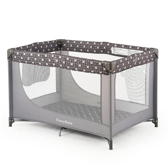 Pamo Babe Portable Enclosed Baby Playpen with Mattress and Carry Bag, Gray