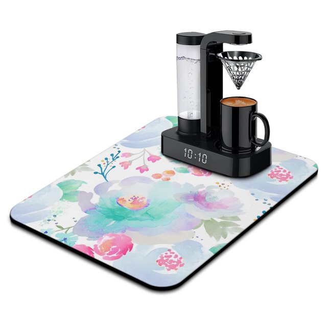 Dish Drying Mat for Chic Kitchens - Large 18x24 Inch - Watercolor Floral Microfiber Design