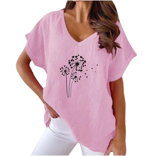 Camisetas de Cuello en V Mujeres Impresas Manga Corta Camiseta Casual, Ligera Y Básica de las Mujeres Camisetas Casuales