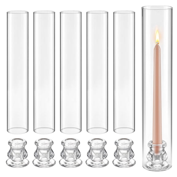 KFFKFF Set of 24 Hurricane Candle Holders, Φ2.56 x 13.78 in Tall Clear Glass Cylinders, Durable Borosilicate Glass, Wind-Resistant Design for Weddings, Table Centerpieces, Parties,and Home Decoration