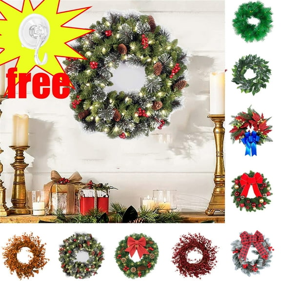 on Clearance Fmlxio Wreath for Front Door - Autumn Large Artificial Outdoor Wreath Fall Decorations for Porch, Window,Farmhouse,Home,Holiday,Hanging Decor