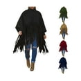 thumbnail image 7 of Women's Turtleneck Sweater Fringe Shawl Tassel Hem Long Sleeve Oversized Pullover Jacket Tops Hooded Cape Cloak Coats, 7 of 7