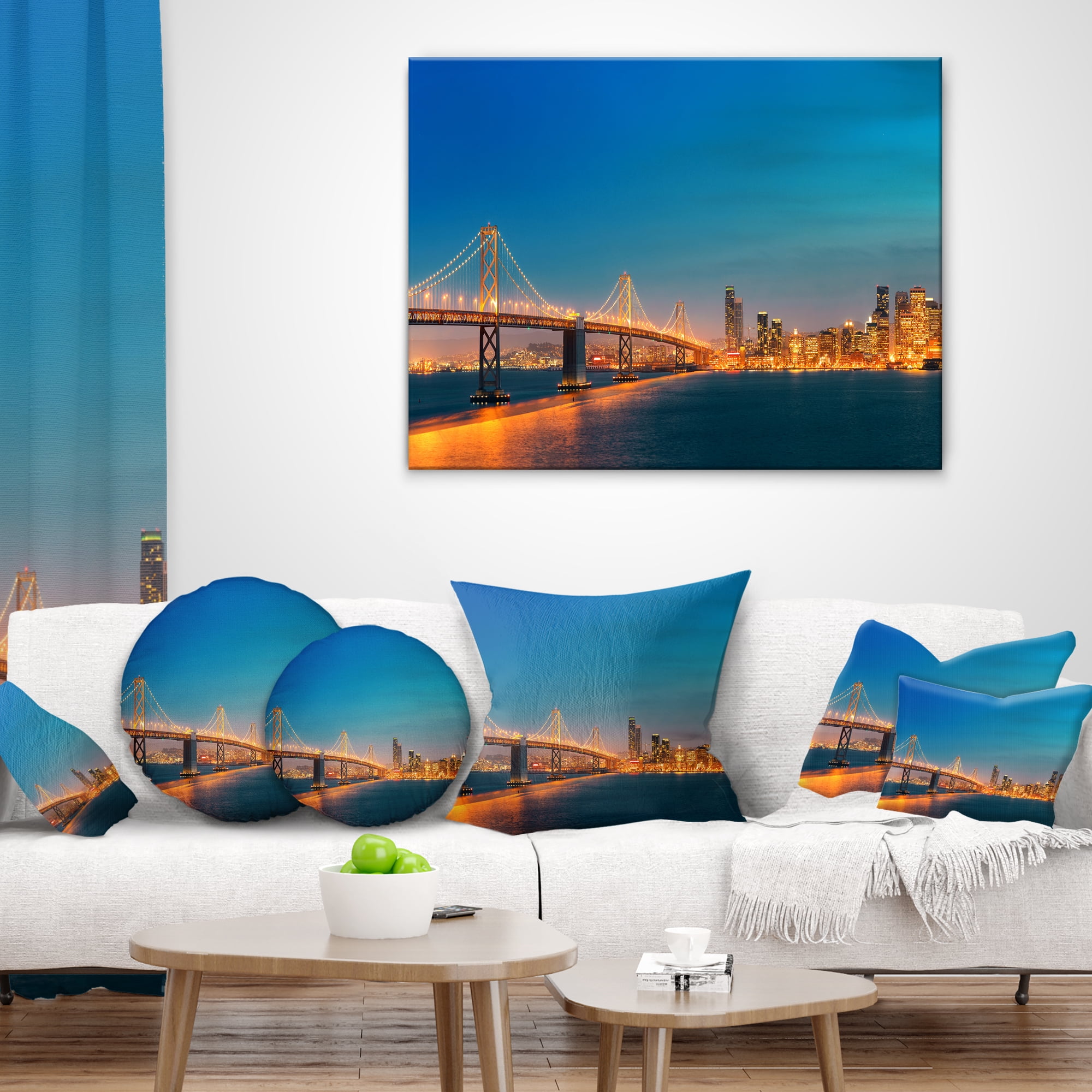 Designart Illuminated San Francisco Skyline - Cityscape Throw Pillow - 12x20