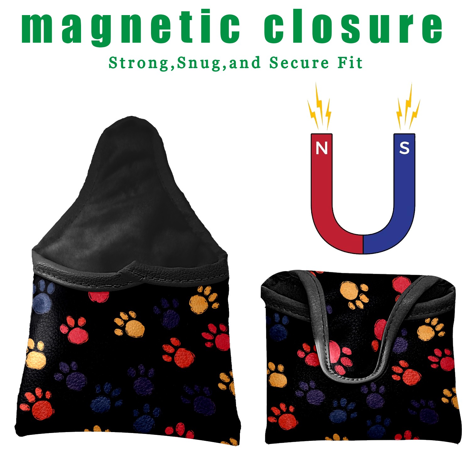 Golf Mallet Putter Cover Premium Leather Waterproof Golf Putter Head Cover with Magnetic Closure Colorful Dog Paw Prints