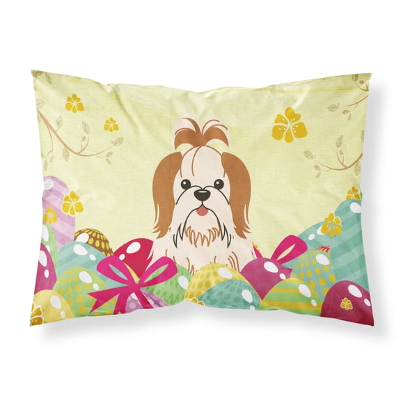 Carolines Treasures BB6087PILLOWCASE Easter Eggs Shih Tzu Red White Fabric Standard Pillowcase Standard multicolor