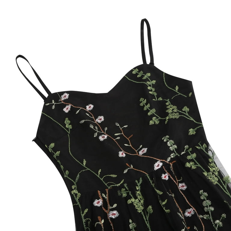 Sakmal Long Dresses for Women Black A Line Ball Gown Mesh Dress Floral Embroidered  Dresses for Women - Walmart.com