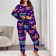 thumbnail image 2 of CLOISE Plus Size Pajamas for Women Set Mardi Gras Pjs Sets Long Sleeve Tops and Pant Print Lounge Set 2 Piece Sleepwear Purple, 2 of 6