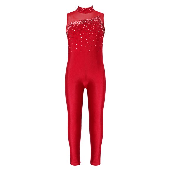 Kaerm Justaucorps de Gymnastique pour Filles Manches Longues Col Rond Brillant Strass justaucorps de Danse Ballet Bourgogne 6