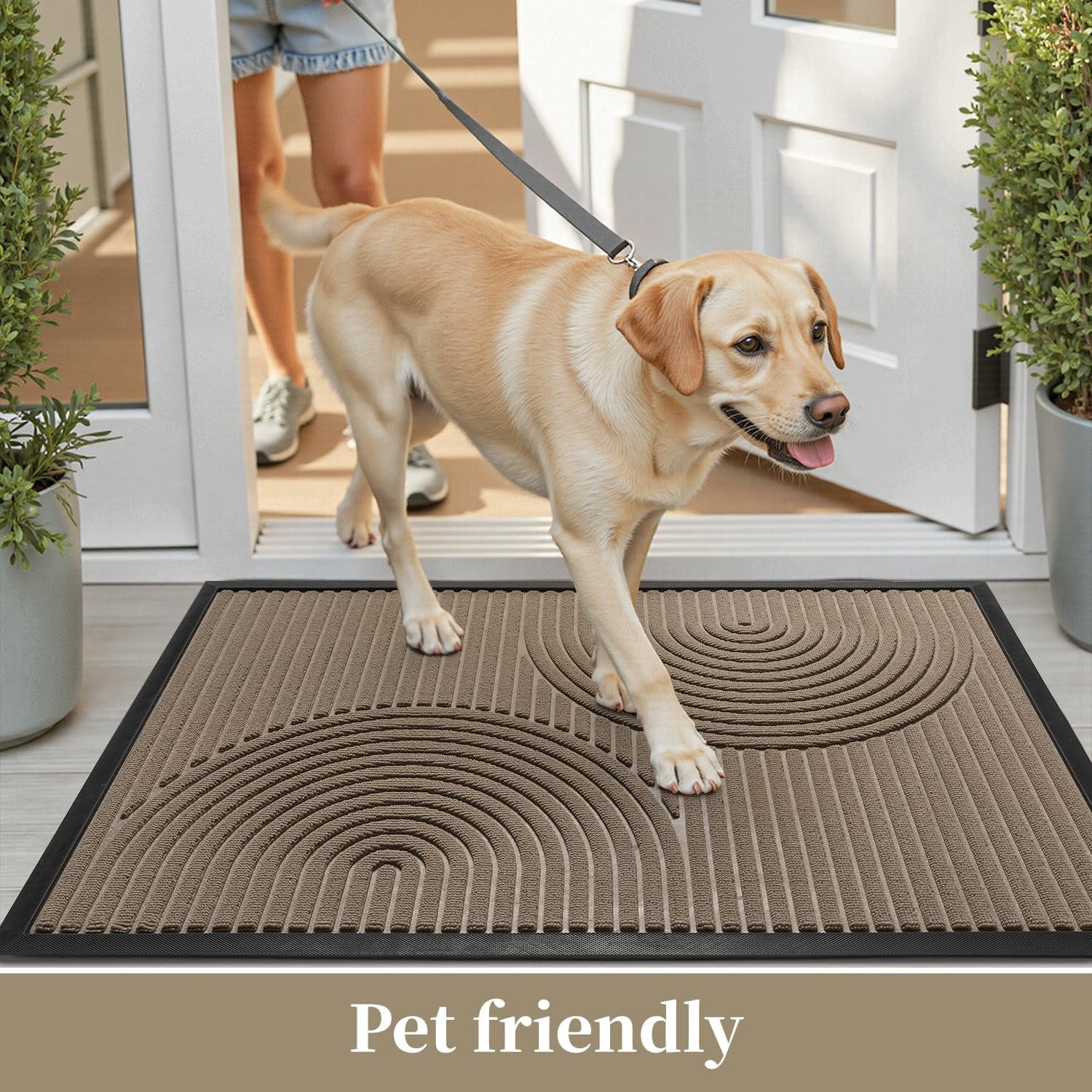 SIXHOME Outdoor Mat 24"x35" Non Slip Front Door Mat Outside Absorbent Rubber Welcome Mat Low Profile Dirt Trapper Indoor Outdoor Doormat Boho Arch Door Mat Outside Thick Entryway Rug Beige