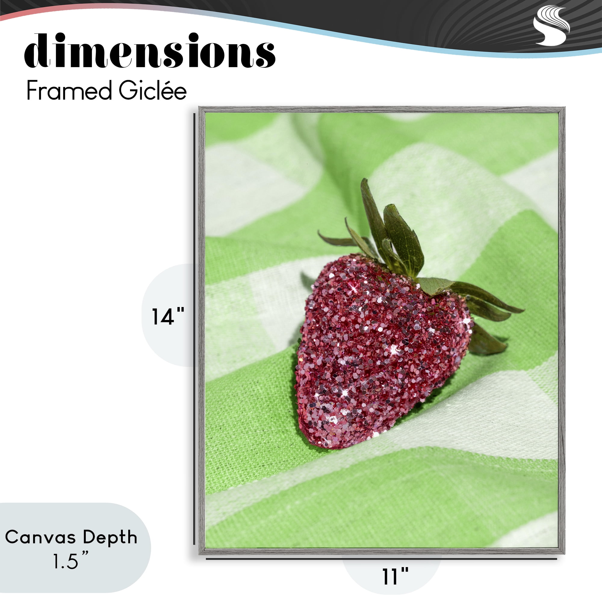 Stupell Industries Glimmer Strawberry on Green Gray Framed Giclee Art, design by LISH Creative
