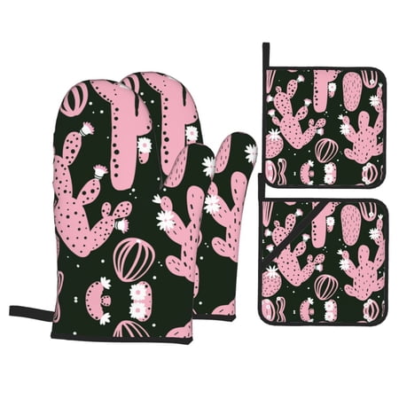 Cactus Tree Oven Mitts And Pot Holders Sets Baking Sets For Kitchen Bbq Gloves Heat Resistant Cooking Ucculent Plant 4 Pcs