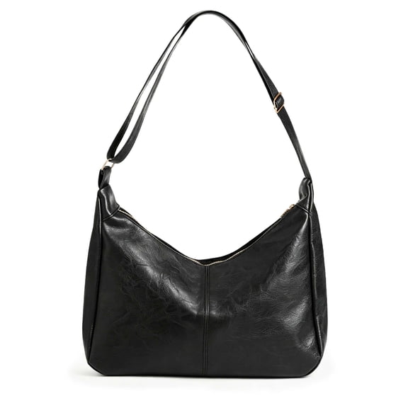 Gustave PU Leather Hobo Bag for Women Everyday Tote Shoulder Bag Trendy Slouchy Crossbody Handbag Purse - Black