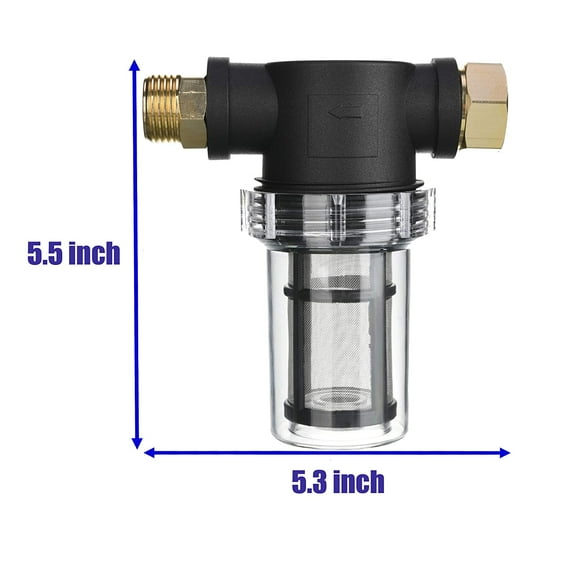 The hose water filter kit includes an inline hose filter (40 mesh screen), a 100 mesh screen, 2 hose washers and 3 filter washers.;The water hose inline filter connects to the