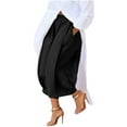 thumbnail image 2 of Roncen Women's Solid Color Wide Leg Cropped Pants - Casual Elastic Waist Pleated Trousers with Pockets, 2 of 9