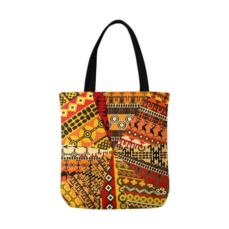 - ASHLEIGH Collage Of Ethnic Motifs Abstract Background Unisex Canvas Tote Canvas Shoulder Bag Resuable Grocery Bags Shopping Bags for Women Men Kids