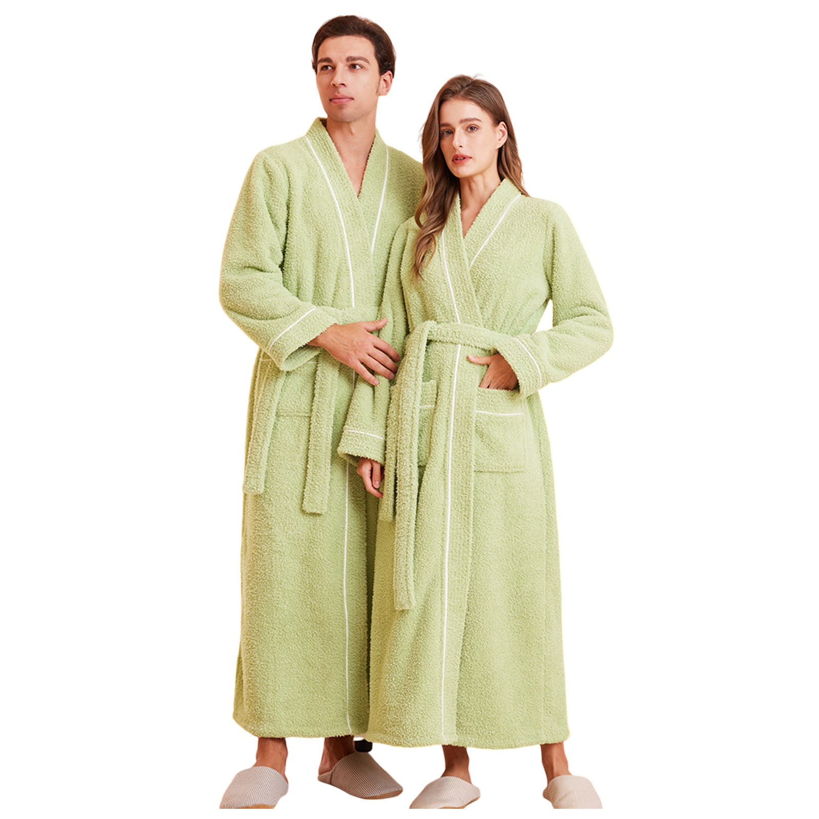 Winter Thermal Flannel Robe for Men Cozy Long Home Wear Bathrobe with Pockets