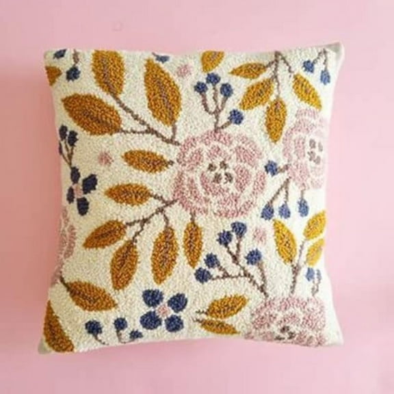 Senya Latch Hook Kits Pillow Plant Flower Leaves Canvas Cushion Crochet Yarn Needlework 43x43cm