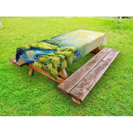 

Country Outdoor Tablecloth Pastoral Paint of a Forest in the Spring Time with Fresh Colored Leaves Trees Art Decorative Washable Fabric Picnic Tablecloth 58 X 120 Inches Green Blue by Ambesonne