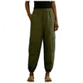 thumbnail image 4 of YUGYXL Women's Loose Linen Cargo Sweatpants Pockets Sporty Gym Athletic Fit Jogger Pants Yoga Lounge Trousers Army Green L, 4 of 5