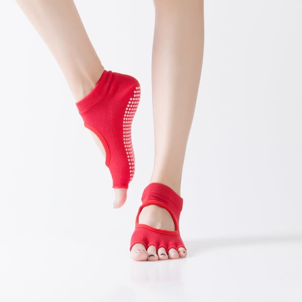 Calcetines de yoga con cinco dedos abiertos, antideslizantes, con protección para los pies, para mujer, con dispensador de agujeros para cavar